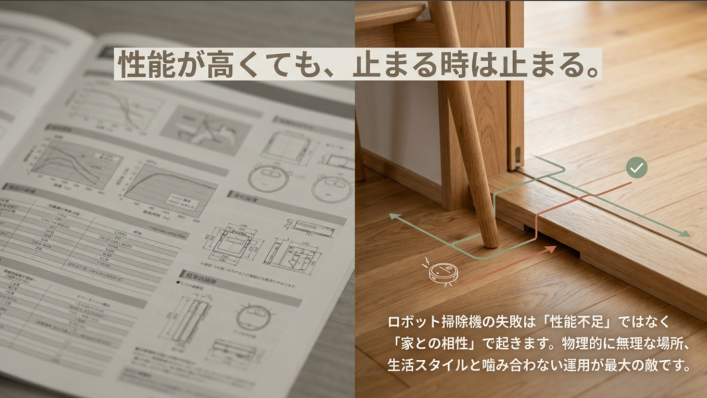 ロボット掃除機の失敗原因は性能不足ではなく家との相性。物理的な無理と生活スタイルの不一致が最大の敵