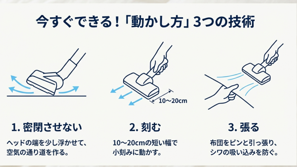 掛け布団の掃除機ヘッドが動かない時の動かし方3つ
