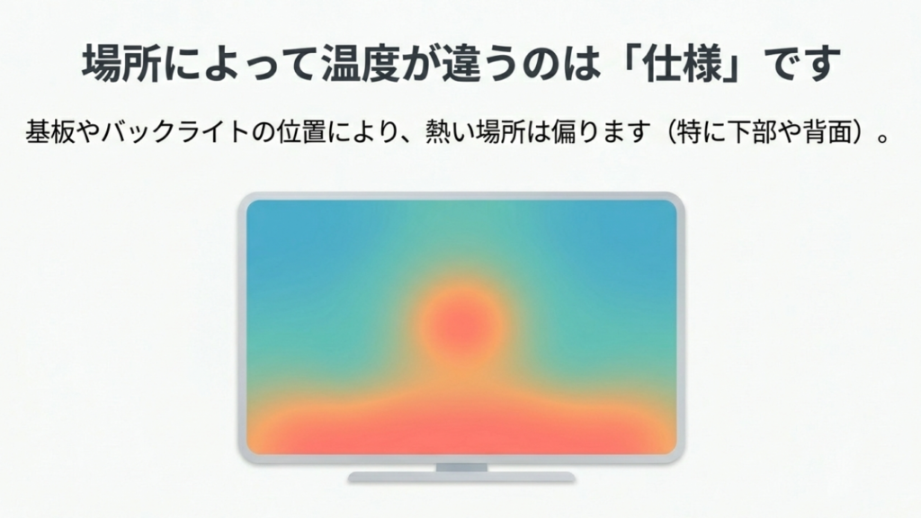 テレビ画面の中央や下部など場所によって温度が違うサーモグラフィ風イメージ