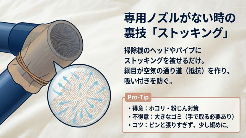 布団用ノズルがない時のストッキング対策と注意点