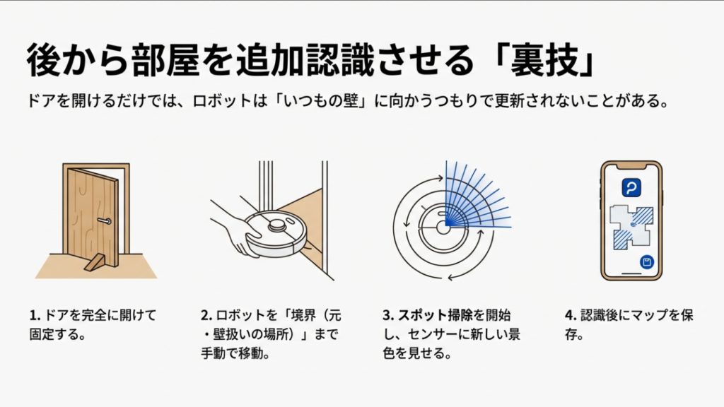 ロボット掃除機に部屋を追加認識させる手動マッピングの手順