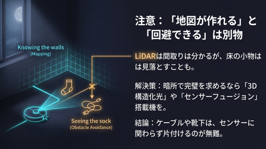 マッピング(壁認識)と障害物回避(靴下認識)の違い