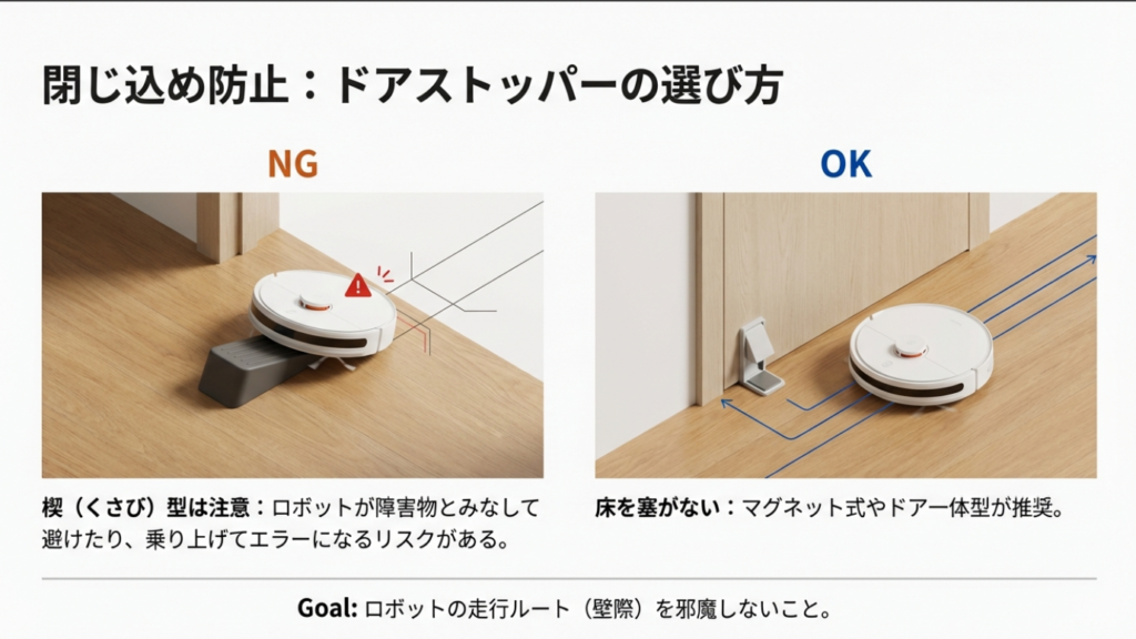 ロボット掃除機に適したドアストッパーの選び方（マグネット式推奨）