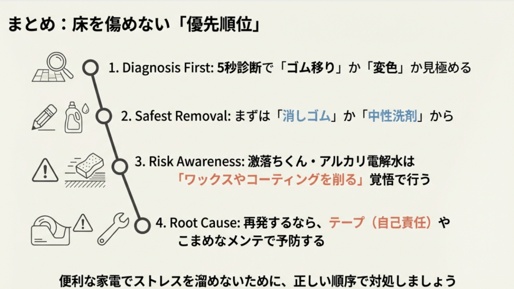 床を傷めないためのタイヤ跡対策優先順位まとめ