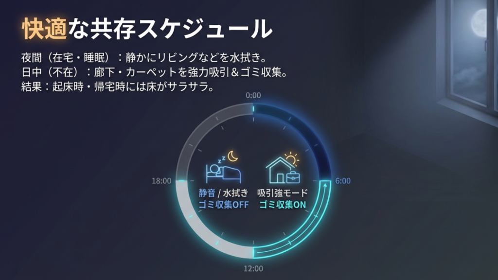 在宅・不在に合わせたロボット掃除機の最適なスケジュール