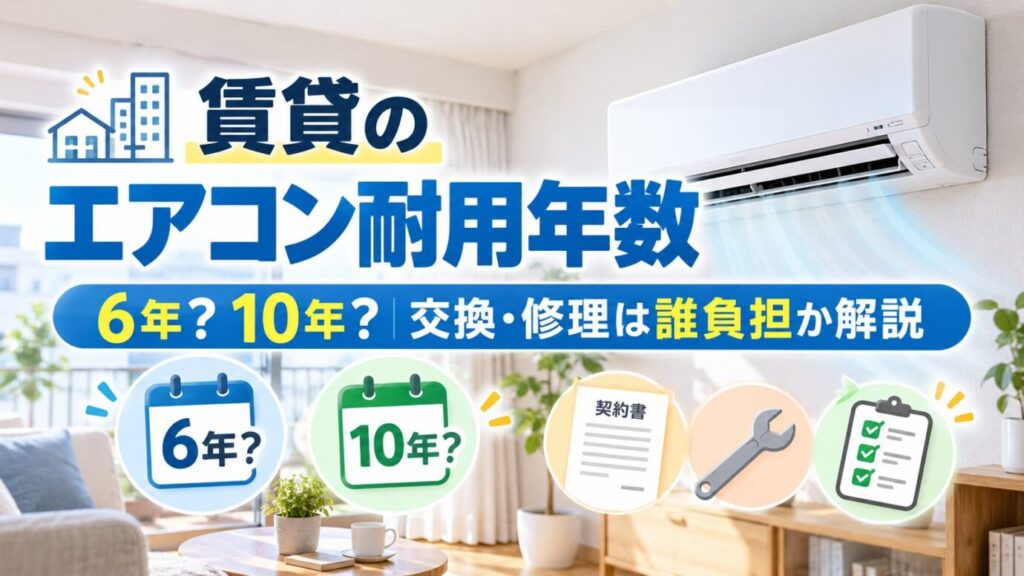 賃貸エアコンの耐用年数6年・10年の違いと、交換・修理費用の負担を解説する記事のアイキャッチ画像