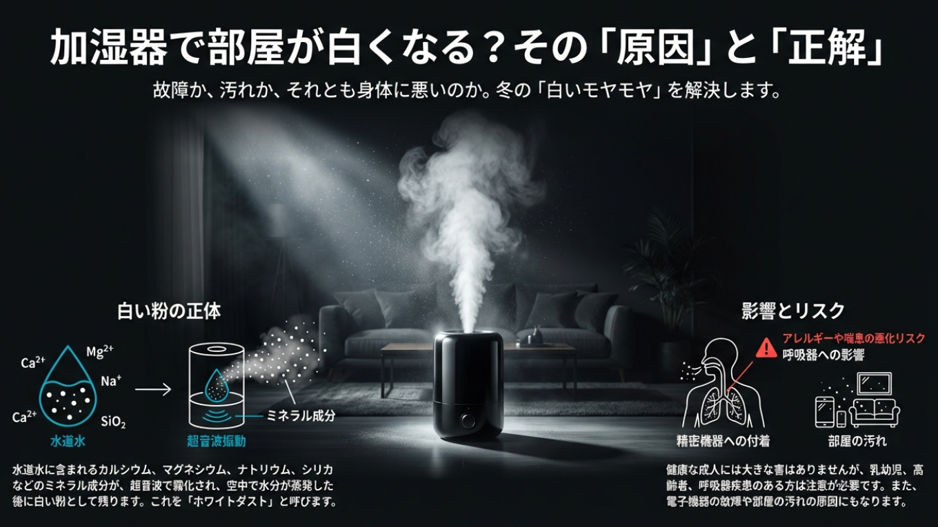 加湿器で部屋が白くなる原因と対策