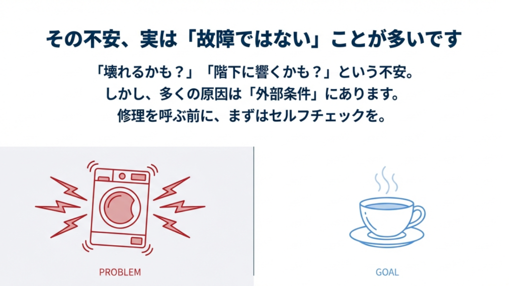 ドラム式洗濯機の揺れの不安 壊れるかも?階下に響くかも?という不安はセルフチェックで解消