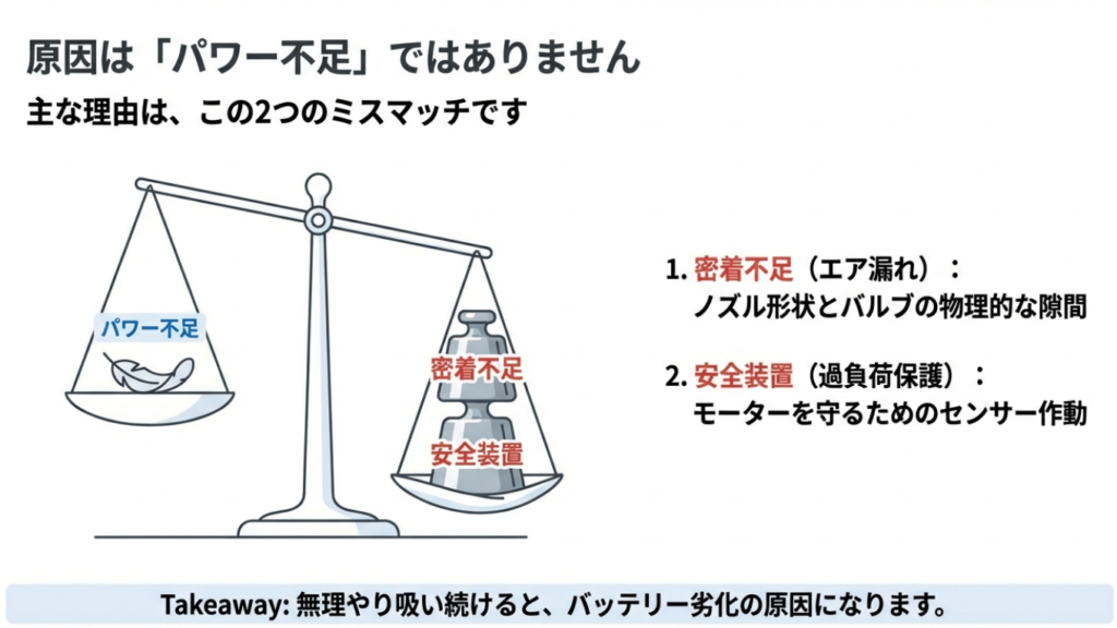 掃除機の吸込仕事率と密閉に必要な静圧の違い