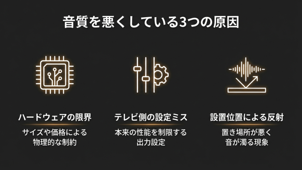 サウンドバーの音質が悪く感じるハードウェア・設定・設置の3つの原因