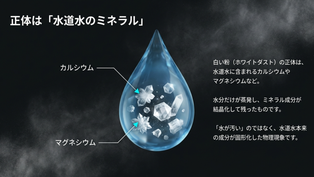 水道水のミネラル成分（カルシウム・マグネシウム）が結晶化する仕組み