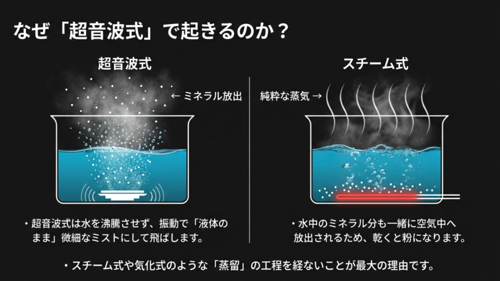 超音波式加湿器がミネラルを放出する仕組みとスチーム式との違い