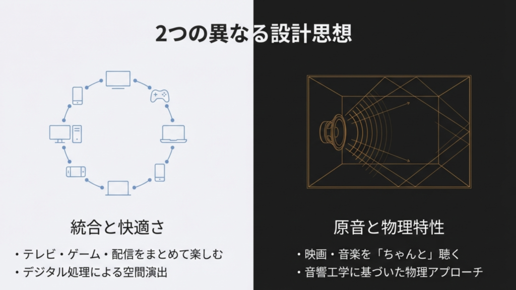 ソニーとヤマハの設計思想比較 ソニーとヤマハの設計思想の違い。統合のソニーと原音のヤマハ