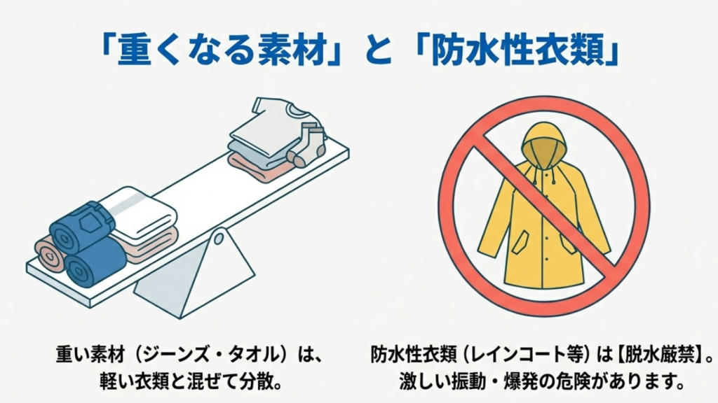 防水性衣類の脱水時の危険性と重くなる素材の注意点 防水性衣類の脱水時の危険性と重くなる素材の注意点