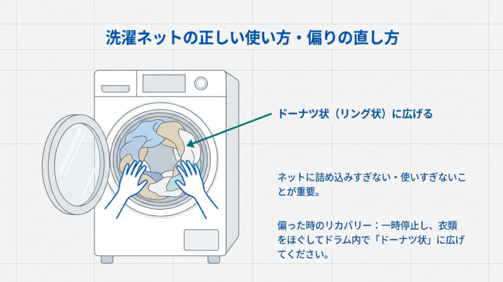 洗濯ネットの詰め込みすぎ注意とドーナツ状へのほぐし方 洗濯ネットの詰め込みすぎ注意とドーナツ状へのほぐし方