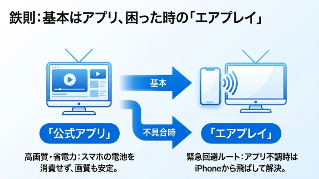 アプリとAirPlayの使い分け 基本は公式アプリ、不具合時はAirPlay。この二段構えが鉄則