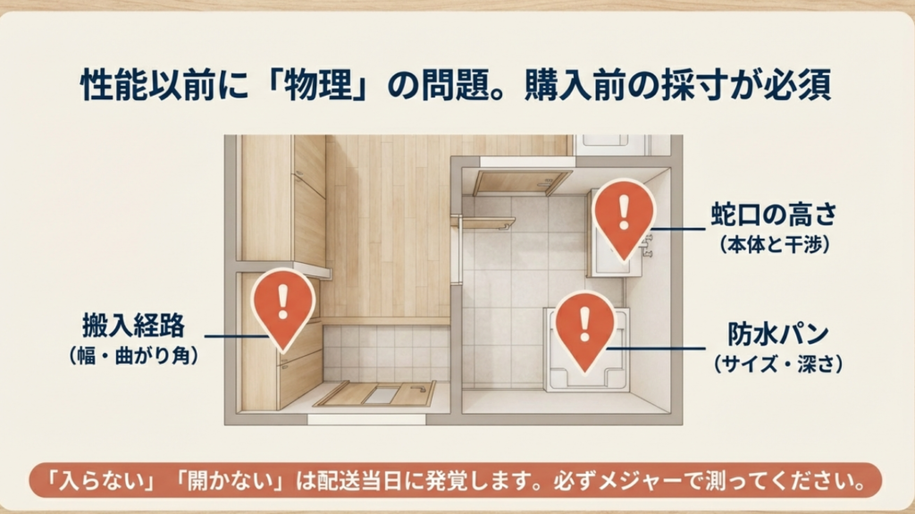 ドラム式洗濯機の設置サイズと搬入経路の注意点