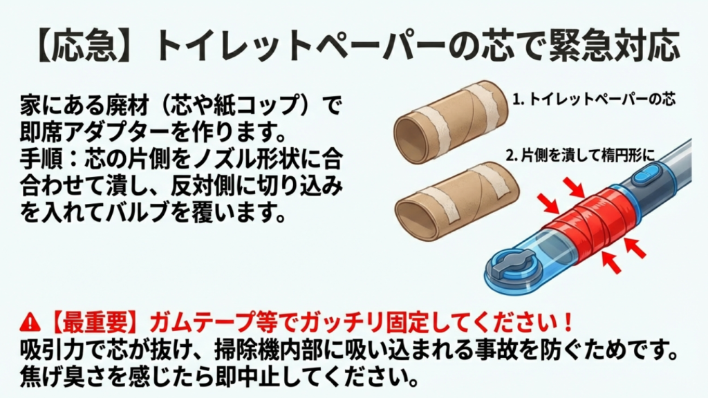 トイレットペーパーの芯で作る掃除機ノズルアダプター