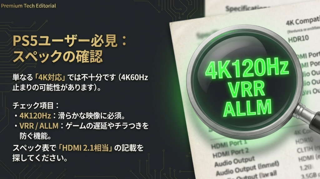 HDMI切替器のスペック確認 PS5向けHDMI切替器の4K120Hz・VRR対応スペック確認