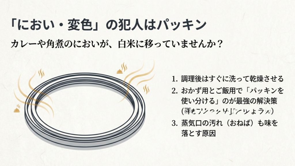におい移りの犯人はパッキン。おかず用とご飯用でパッキンを使い分けるのが最強の解決策