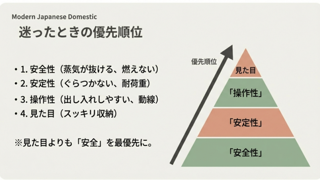 迷ったときの優先順位 置き場所に迷ったときの優先順位(安全・安定・操作・見た目)