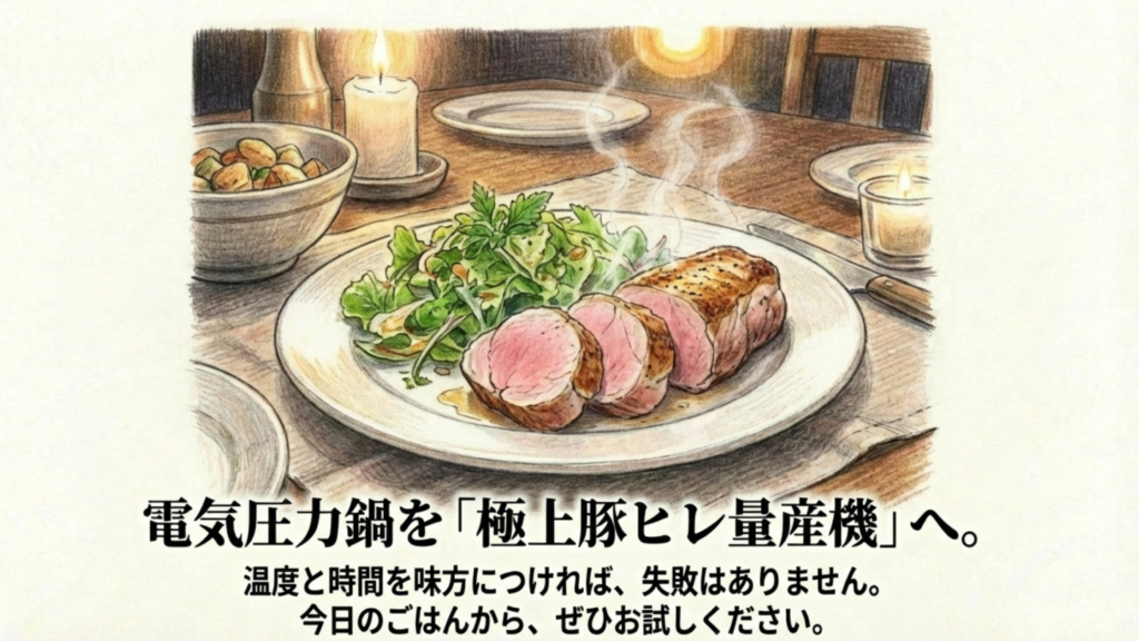 電気圧力鍋で極上の豚ヒレ肉 電気圧力鍋で作ったしっとり豚ヒレ肉のローストポークの盛り付け例