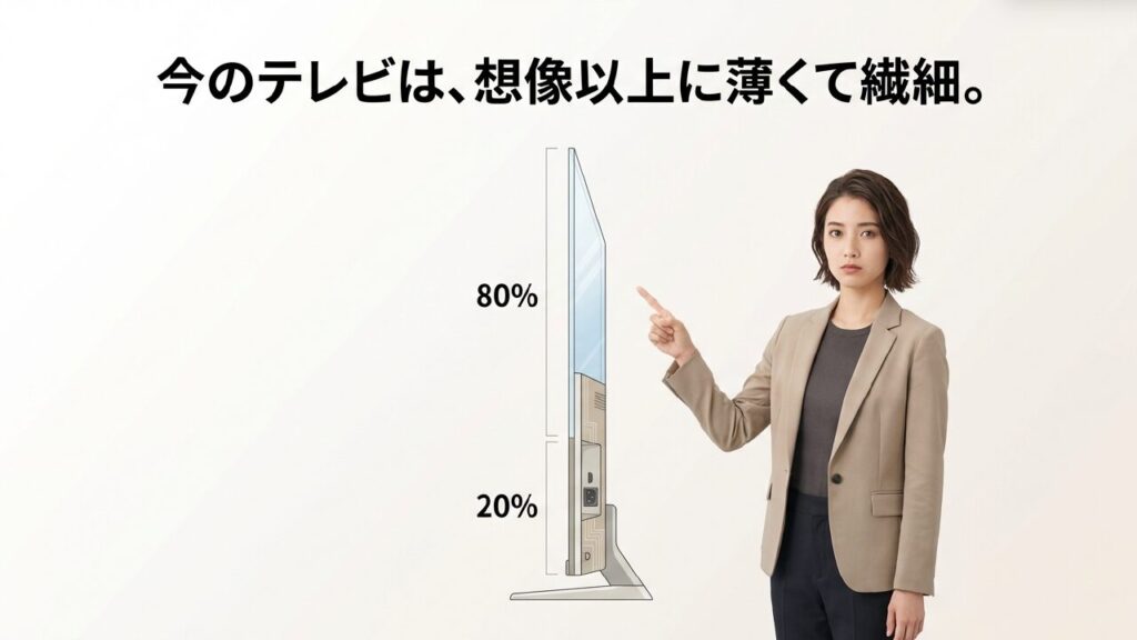 今のテレビは想像以上に薄くて繊細（画面80%・基盤20%）
