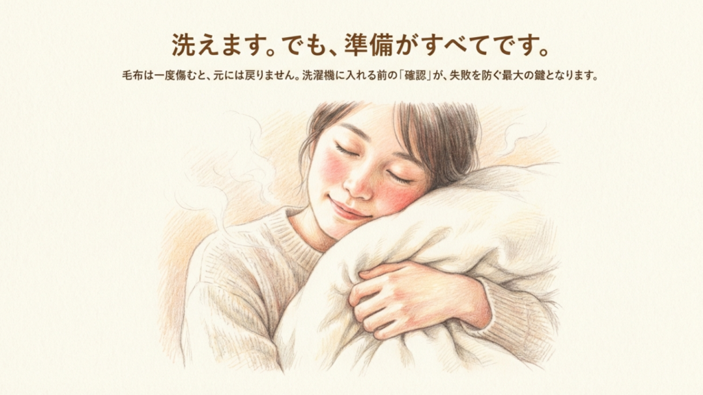 洗い立ての毛布に顔をうずめる女性