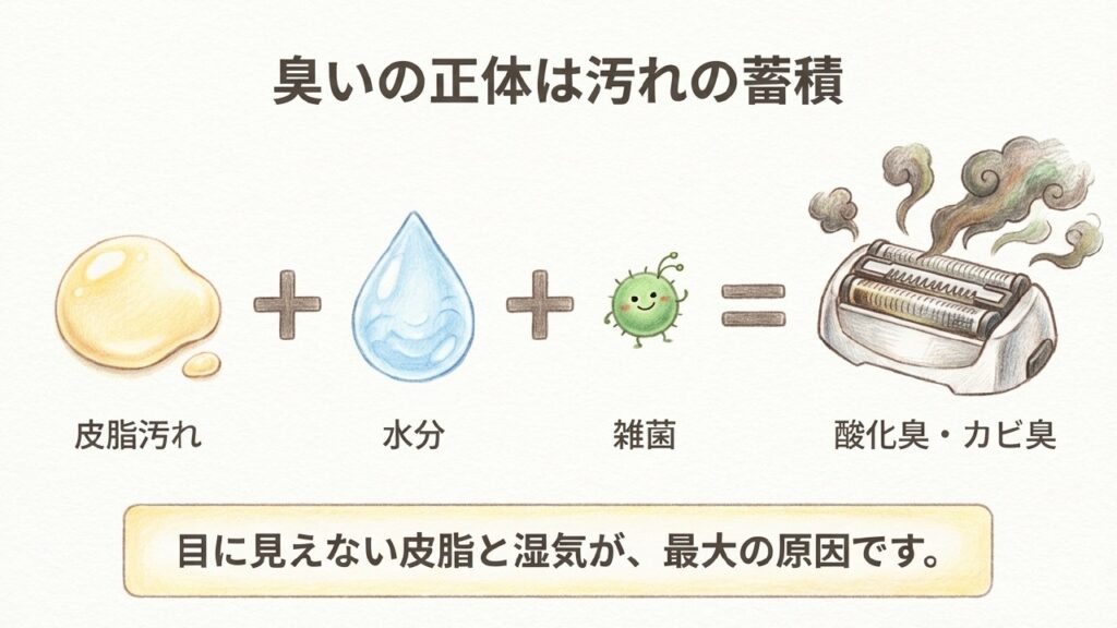 皮脂汚れと水分と雑菌が混ざって臭いが発生する仕組み