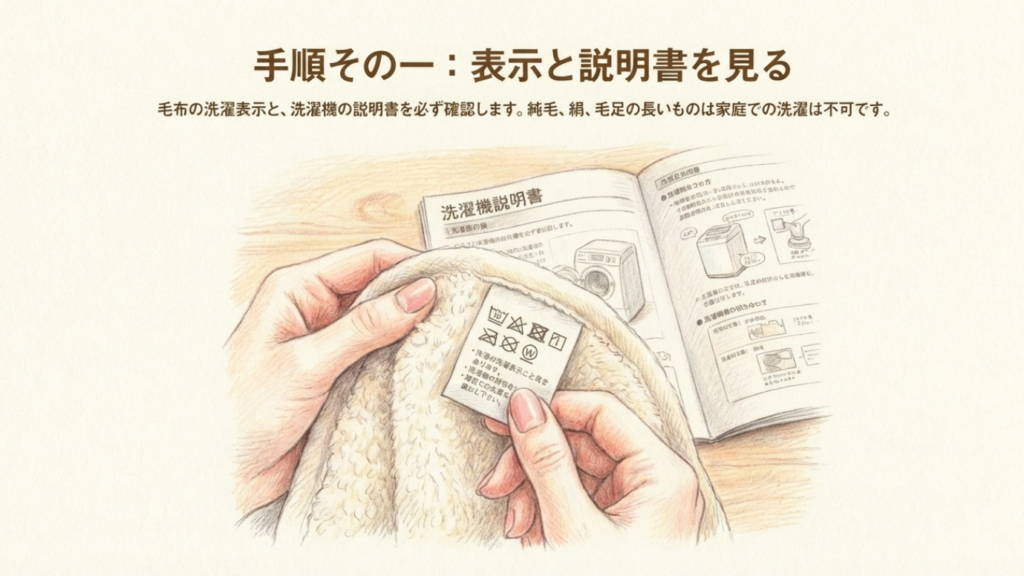 毛布の洗濯表示と洗濯機の説明書