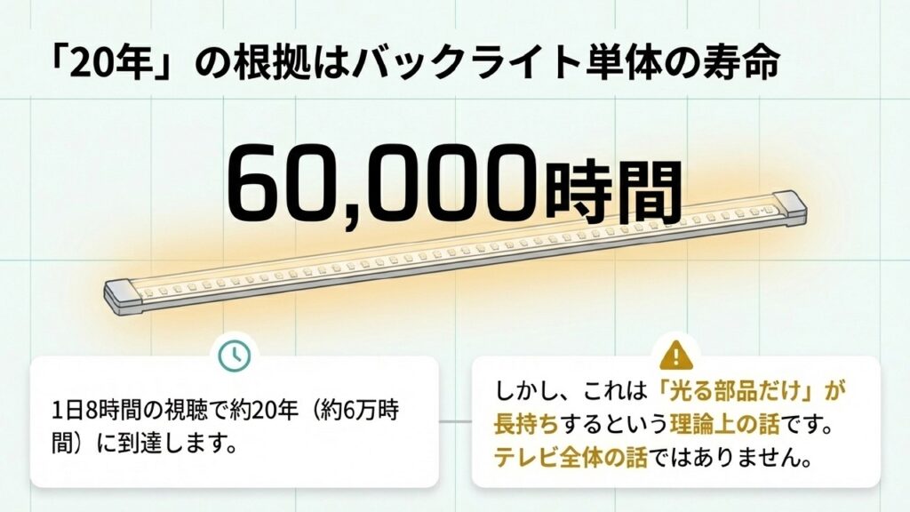 寿命20年の根拠となるバックライト単体の寿命60,000時間