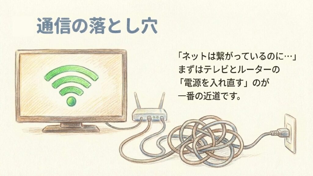 ネットワークエラー時はテレビとルーターの電源を入れ直す