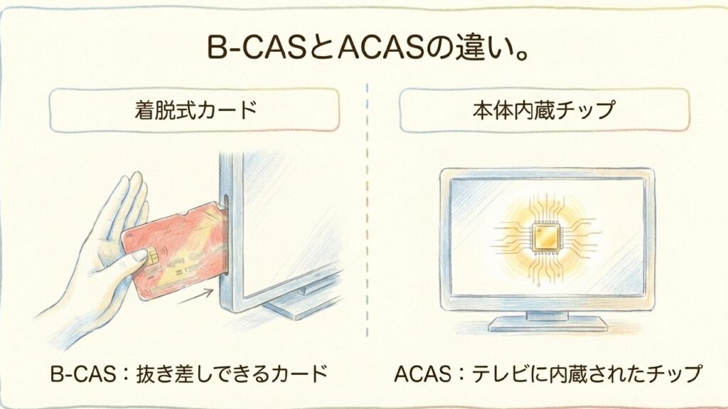 着脱式カードのB-CASと本体内蔵チップのACASの違い