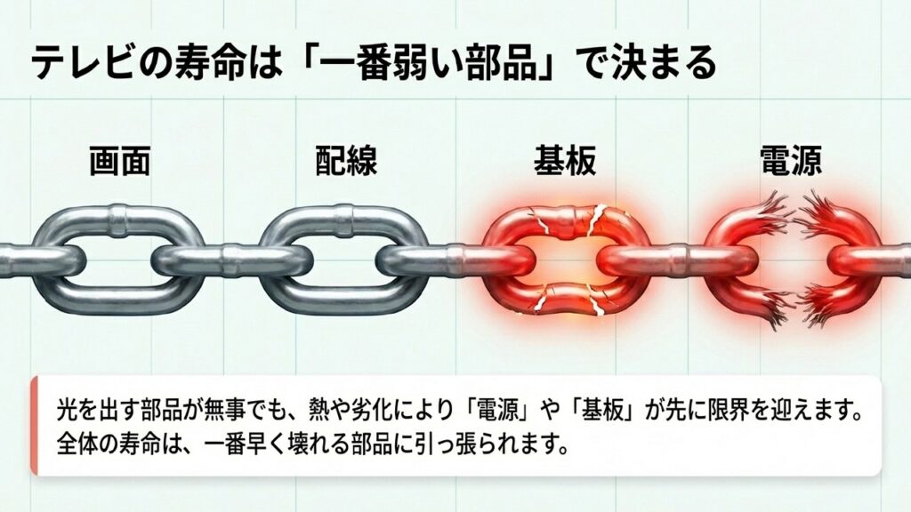 テレビの寿命は電源や基板など一番弱い部品で決まる