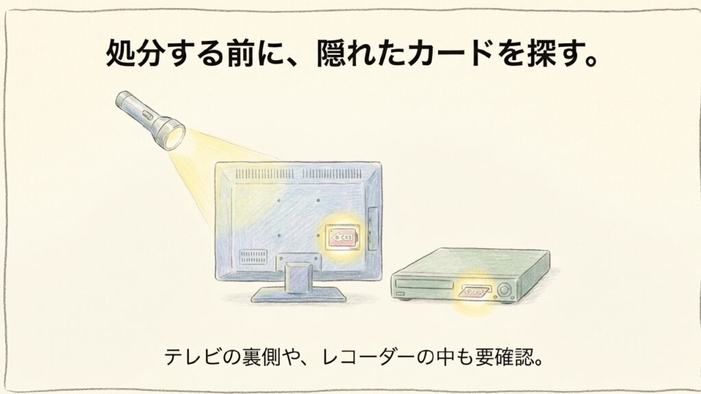 テレビの裏側やレコーダーの中にあるB-CASカードを確認する