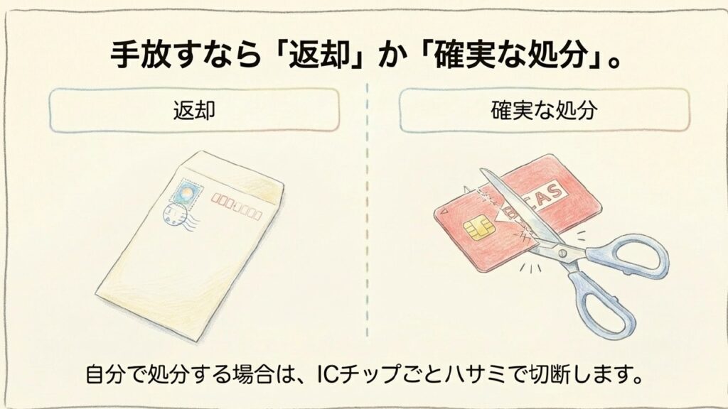 B-CASカードを自己処分する場合はICチップごとハサミで切断する