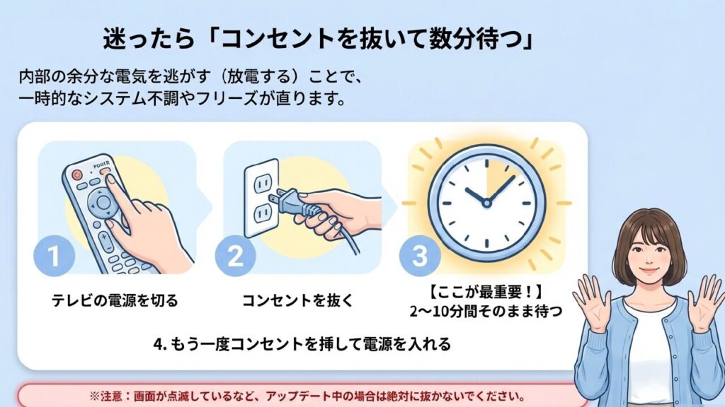 コンセントを抜いて放電・再起動する方法と手順
