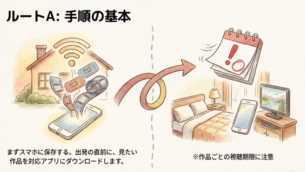 VOD作品はまずスマホにダウンロードして準備する手順