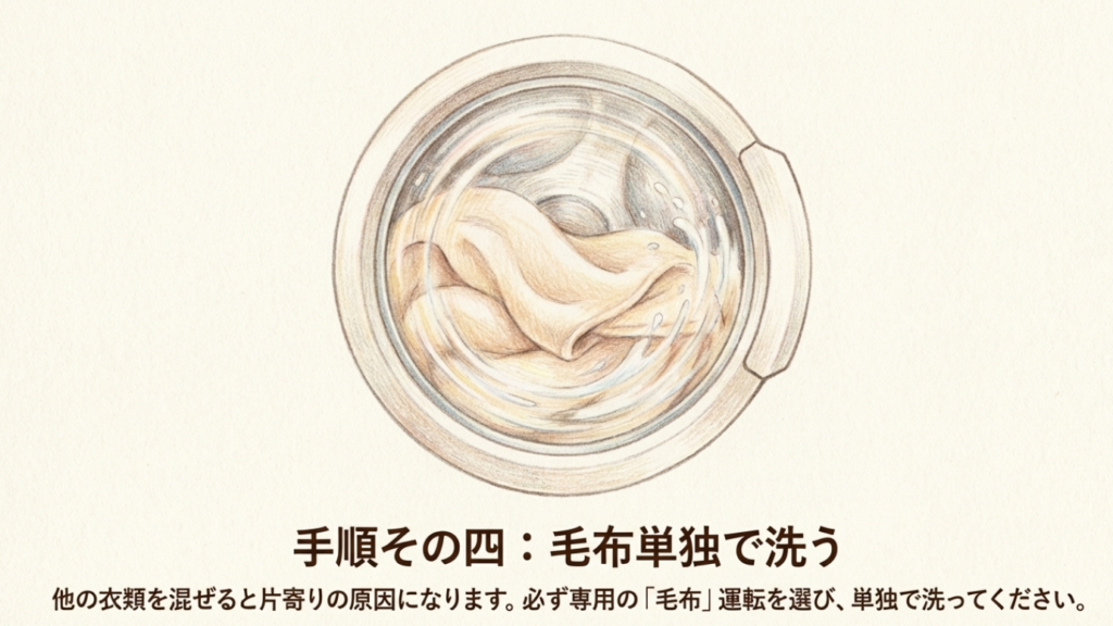 ドラム式洗濯機で毛布を単独で洗う様子