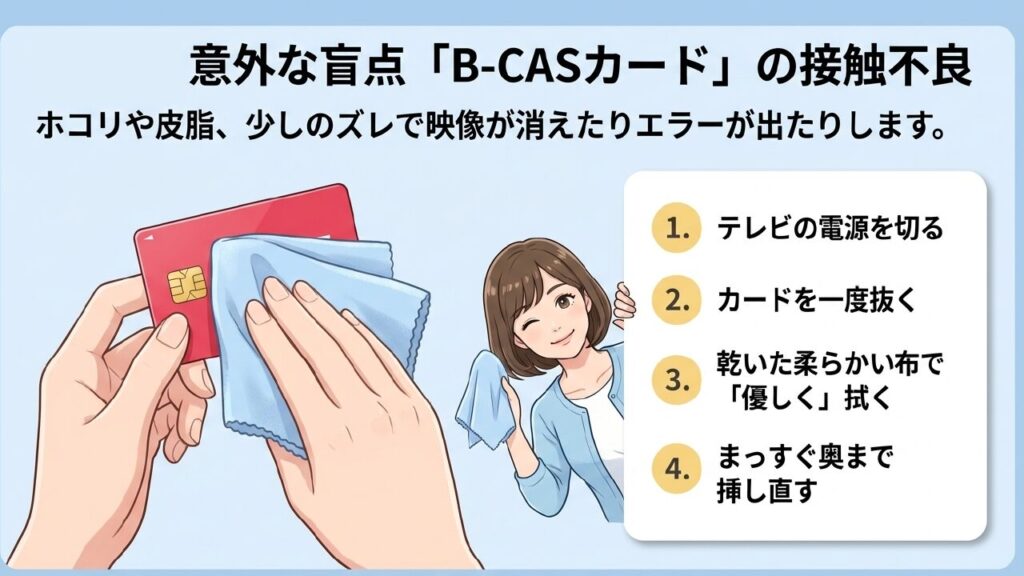 B-CASカードの接触不良の確認と拭き方