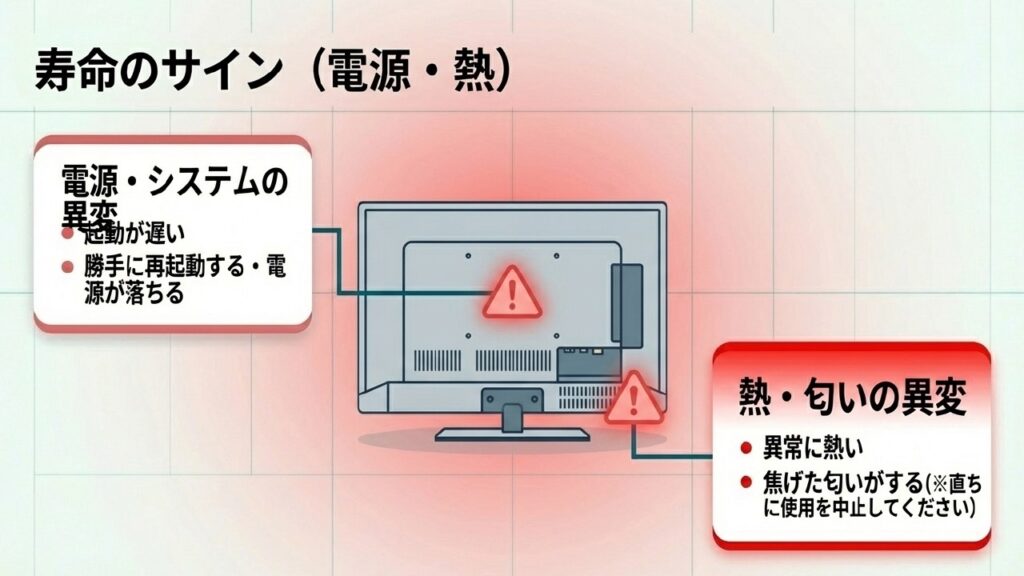 テレビ寿命のサイン（電源の異常や焦げた匂いなど）