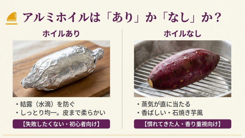 アルミホイルの役割とあり・なしの比較 アルミホイルありなしの仕上がり比較