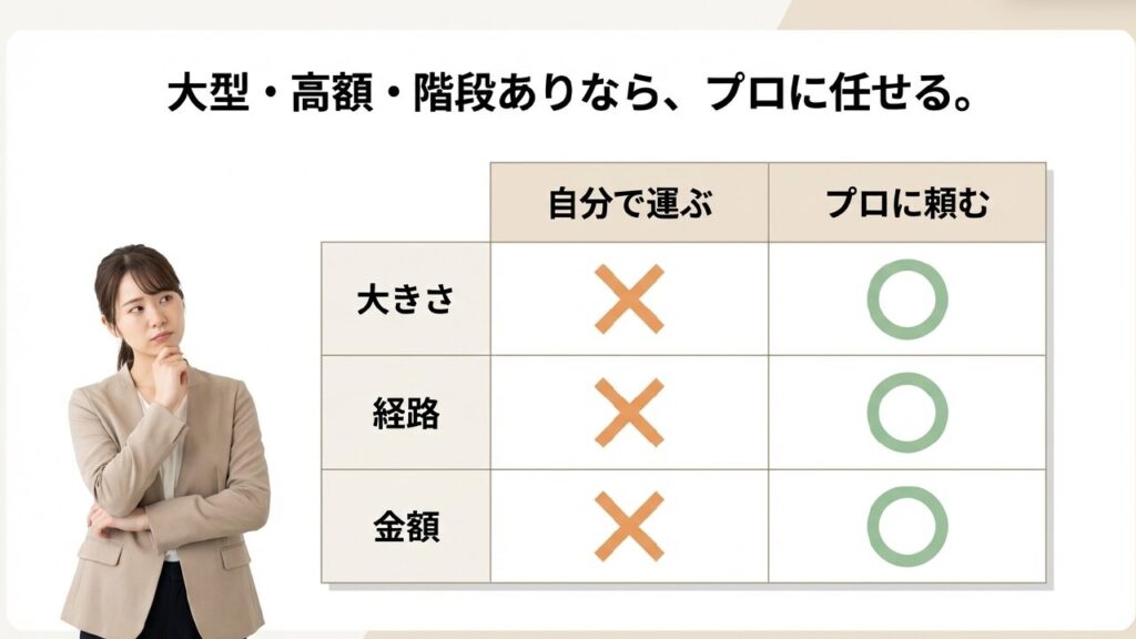 大型・高額・階段ありならプロに任せるべき