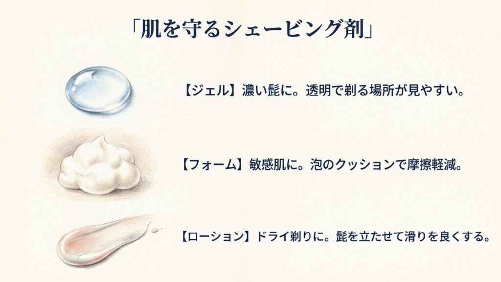 ジェル、フォーム、ローションなどシェービング剤の種類と特徴
