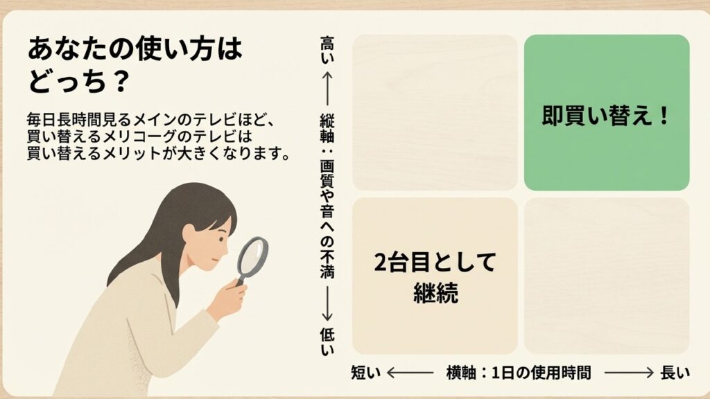 テレビの使用時間と不満度で見る買い替えマトリクス
