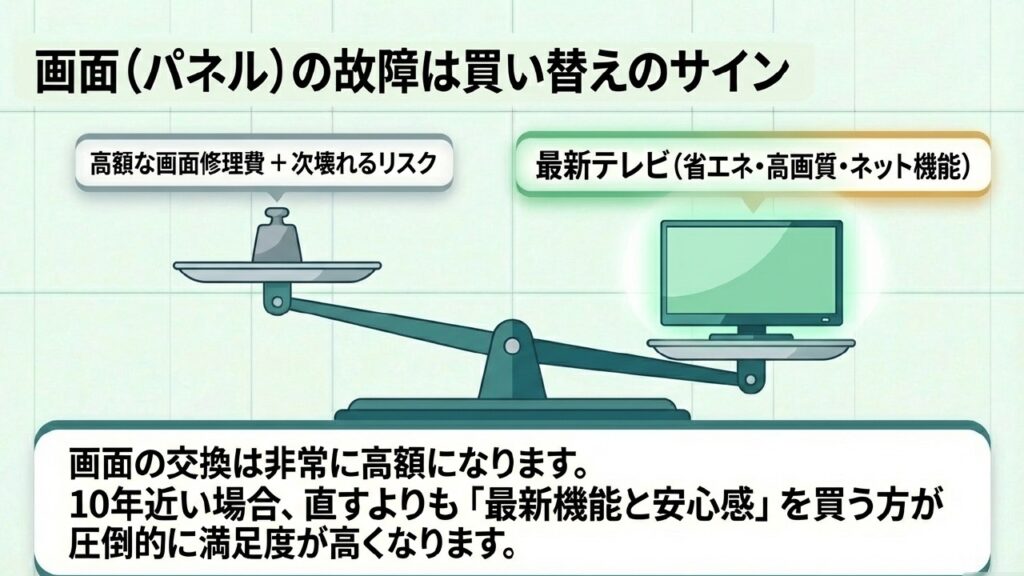 液晶パネルの故障は修理より最新テレビへの買い替え推奨