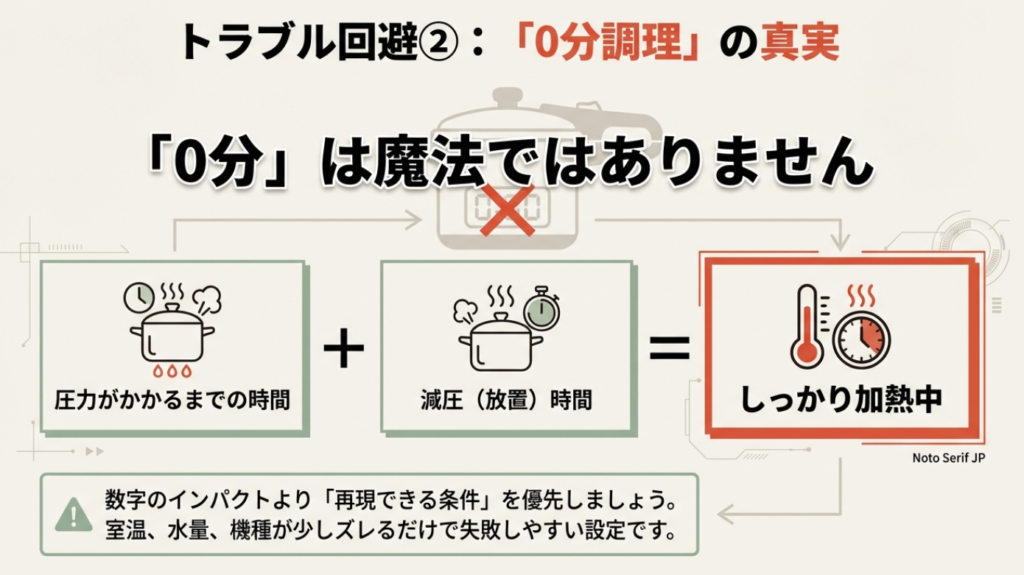 0分調理の真実 0分調理でも予熱と減圧でしっかり加熱されていることを示す数式図