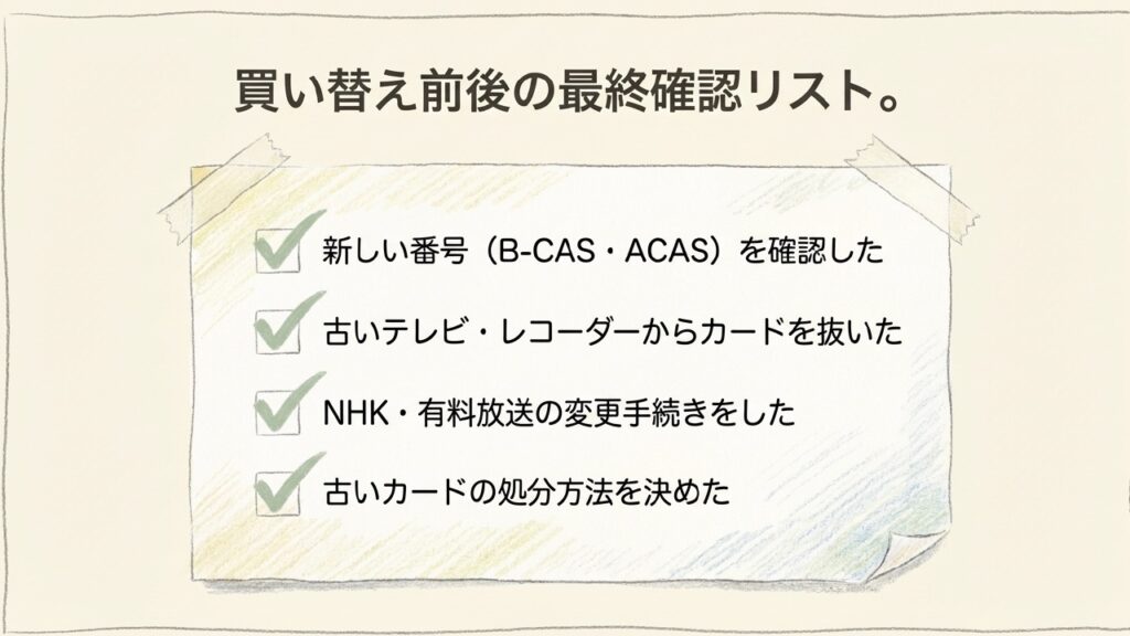 テレビ買い替え前外のB-CASカード最終確認リスト