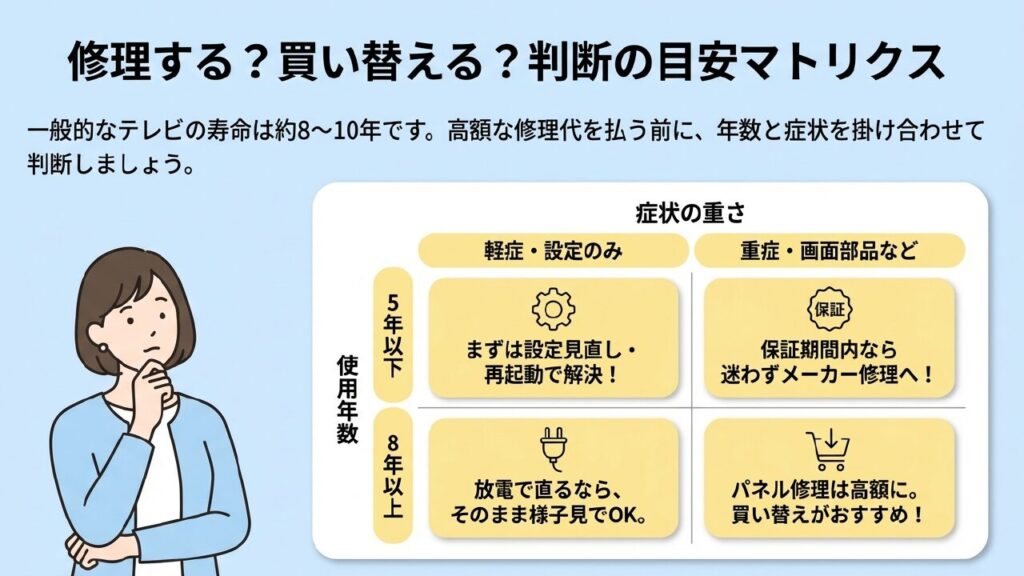 テレビの修理と買い替えの判断マトリクス