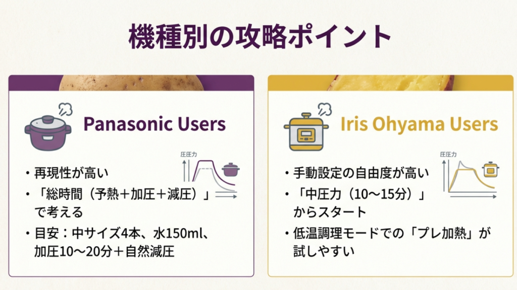 機種別の設定ポイントと攻略法 パナソニックとアイリスオーヤマの攻略法